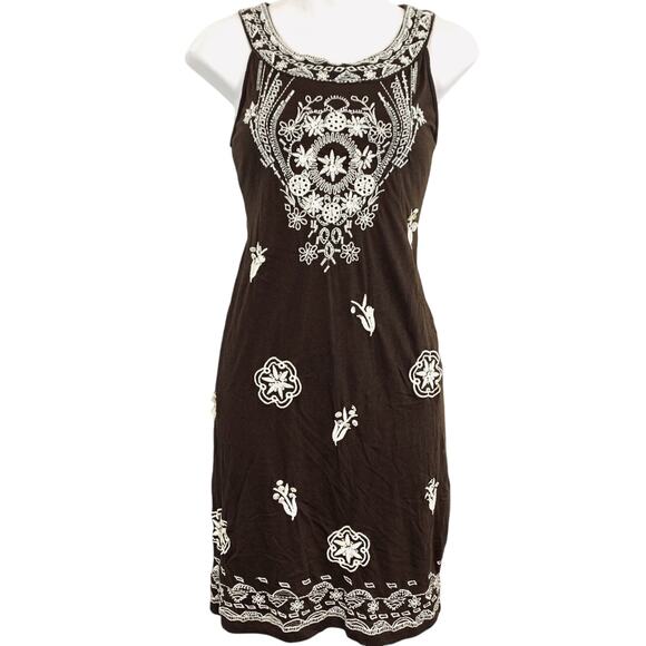Charter Club Petite Womens Brown Beaded Embroidered Sleeveless Dress PP XS - Picture 1 of 12